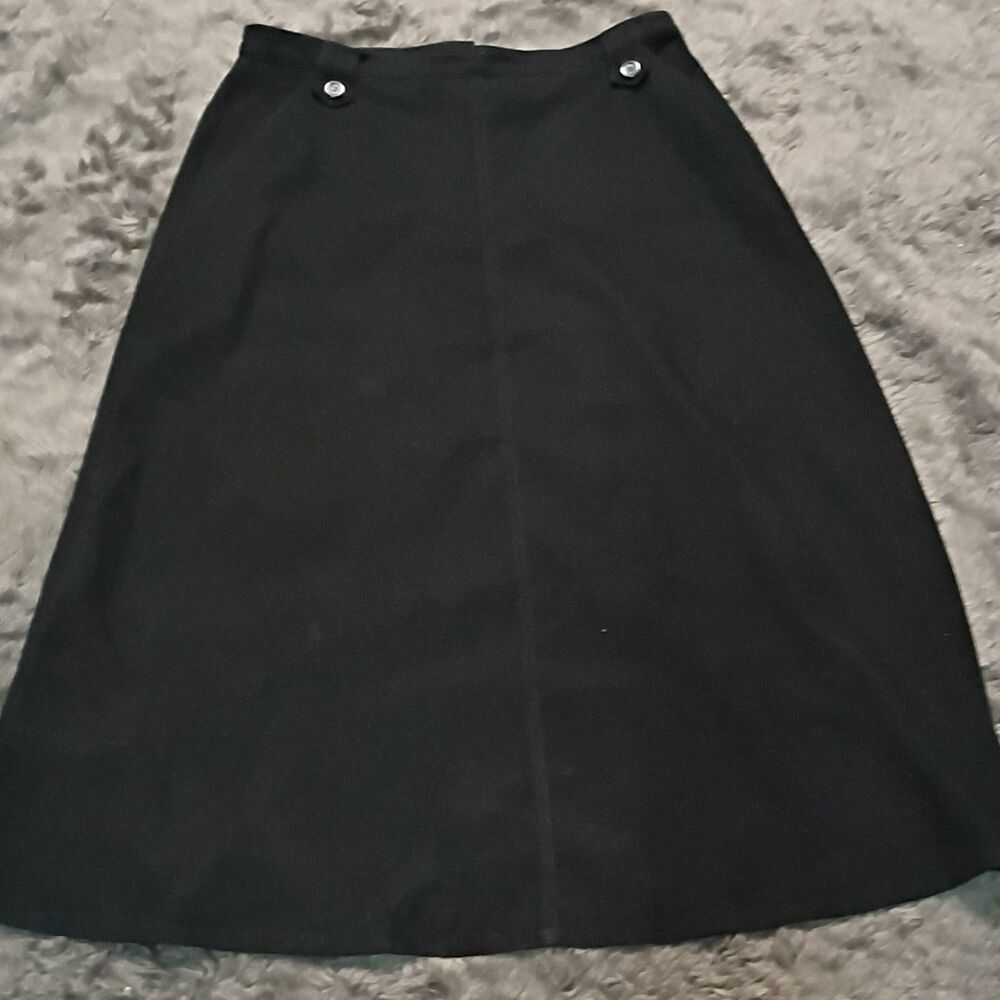 Chadwick's Women's Black Solid A-Line Midi Twill Zip Skirt Button Size 14P